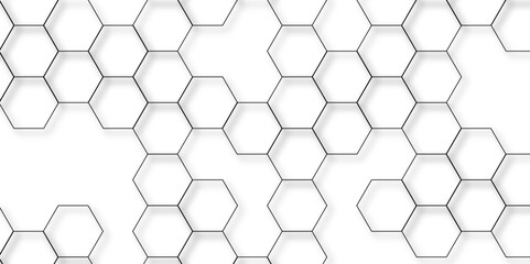 Fototapeta premium Abstract white background with hexagons . white Hexagonal Background Luxury White Pattern seamless bright white abstract honeycomb background 3D Futuristic abstract geometric mesh cell texture. 