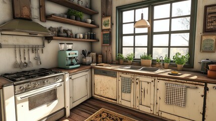 Rustic Charm: A Sunlit Farmhouse Kitchen