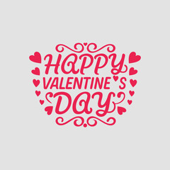 Creative Valentine’s Day Text Artwork Featuring Heart-Shaped Calligraphy and Red Accents Vector Illustration