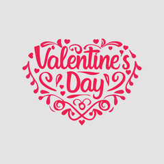 Creative Valentine’s Day Text Artwork Featuring Heart-Shaped Calligraphy and Red Accents Vector Illustration