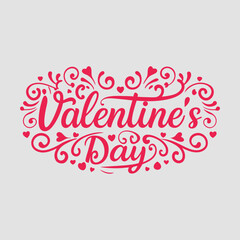 Creative Valentine’s Day Text Artwork Featuring Heart-Shaped Calligraphy and Red Accents Vector Illustration