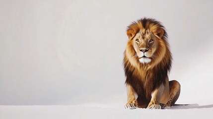 Obraz premium Majestic Male Lion in Winter Wonderland Powerful Wildlife Photography