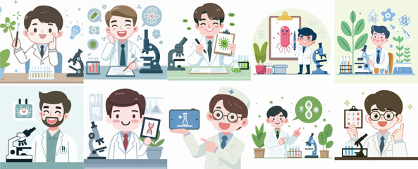 Vector Set of a Biologist in a Simple Flat Design Style