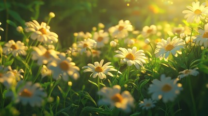 Daisy Field in Golden Sunlight