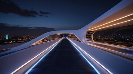 Obraz premium Futuristic roadway journey urban skyline digital rendering nighttime atmosphere rear perspective innovative design insights