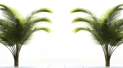 Fototapeta premium Tropical 3D Rendering of Healthy Palm Trees with Bright Green Leaves on White Background