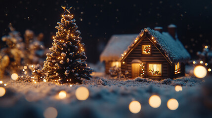 Fototapeta premium House Decorated and Lighted for Christmas