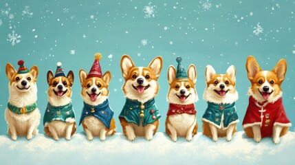 Fototapeta premium A calendar featuring different corgis dressed up for every month of the year