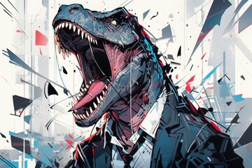 Obraz premium 怒る恐竜ビジネスマン,Generative AI AI画像
