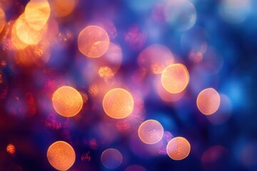 Abstract bokeh lights, orange, purple, blue, festive, vibrant, glowing, background.
