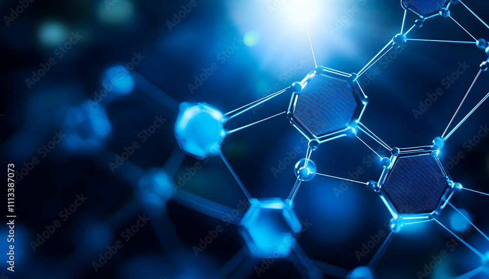 Poster abstract molecular structure with glowing nodes.