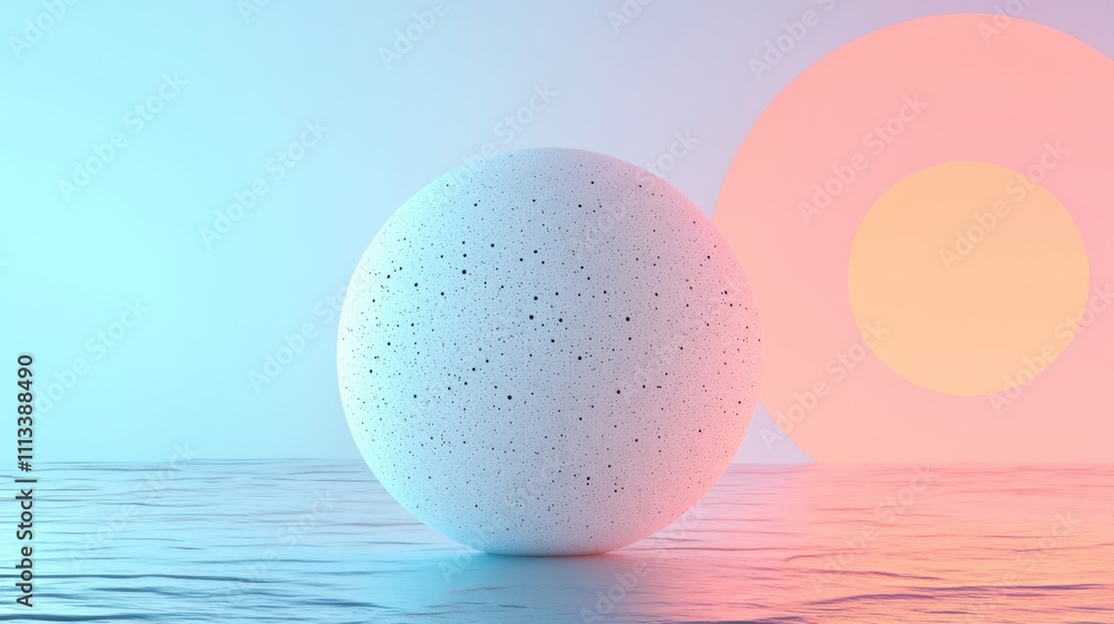 Poster abstract sphere on calm waters with gradient color background