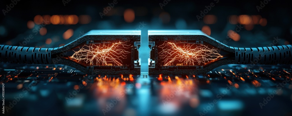 Poster a futuristic close-up of a circuit board with glowing components, showcasing intricate designs and s
