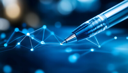 Close-up of a pen on digital data lines.