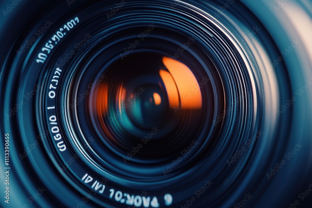 Poster close-up of a camera lens showing intricate details and shallow depth of field.