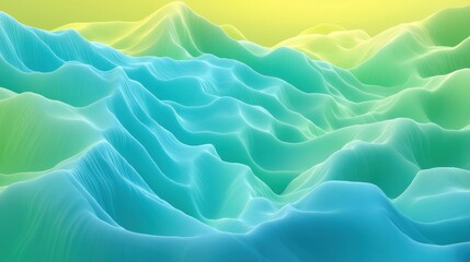 Abstract Wavy Landscape in Soft Blue and Green Tones