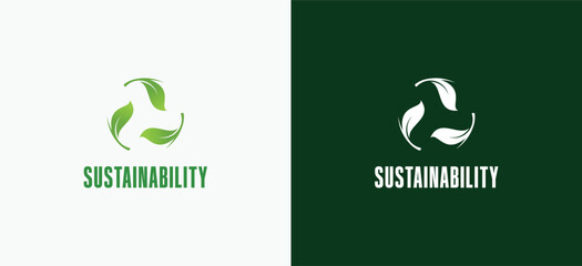 Recycling environmental logo design, sustainability logo with green leaf cycle vector