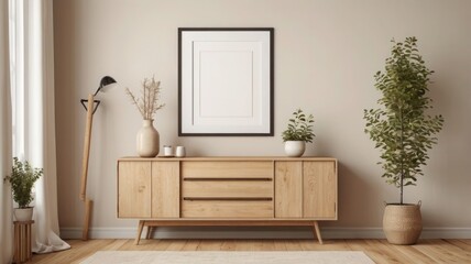 Elegant Mockup Frame in a Cozy Scandinavian-Style Living Room