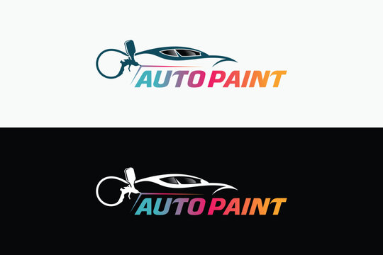 Vector illustration of car paint auto garage logo design with color spray gun symbol