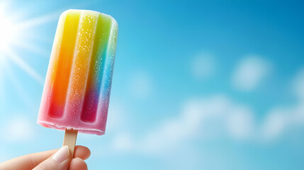 Colorful popsicle in bright summer sunlight.