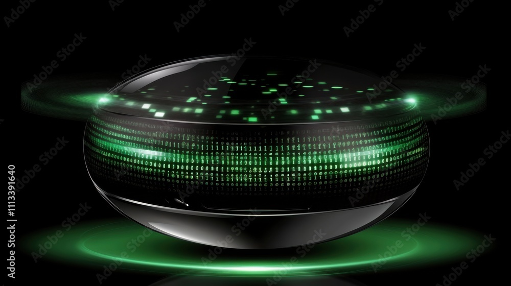 Poster futuristic digital device with green light and binary code effect
