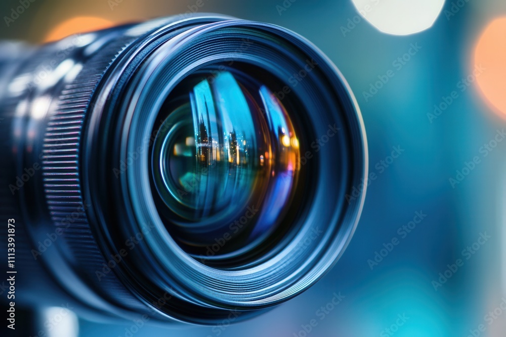 Poster close-up of a camera lens with bokeh background. (2)