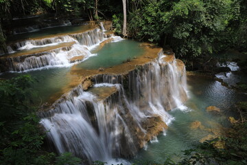 Obraz premium Huay Mae Khamin waterfalls is a beautiful waterfall famous at Srinakarin National Park ,Kanchanaburi Province , Thailand 
