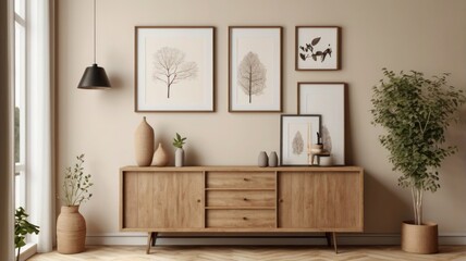 Elegant Mockup Frame in a Cozy Scandinavian-Style Living Room