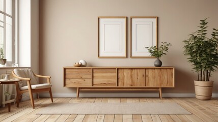 Elegant Mockup Frame in a Cozy Scandinavian-Style Living Room