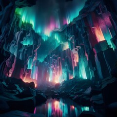 Ethereal Aurora Cavern at Night
