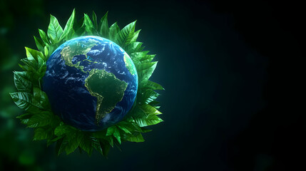 Earth surrounded by vibrant green leaves.
