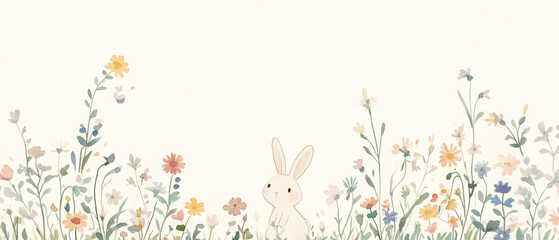 sweet bunny surrounded by colorful flowers in serene landscape