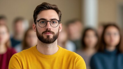Confident and thoughtful male student engaged in an animated educational debate or dialogue with peers on a university or college campus highlighting the intellectual growth and exchange of ideas