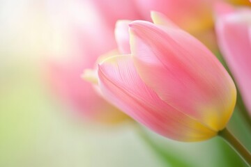 Fototapeta premium Close-up of a delicate pink tulip with blurred background.