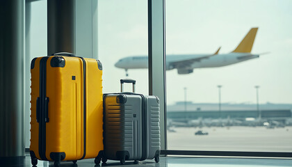 Traveler Luggage Bokeh Airport Lights Top view