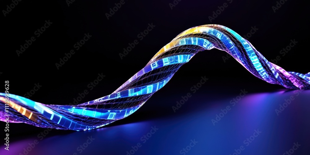 Poster dynamic neon wave abstract digital art studio setting nighttime atmosphere close-up perspective for 