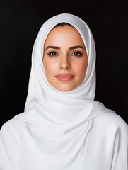 Naklejka premium Cultural portrait of a woman in traditional hijab studio setting photography minimalist environment close-up view identity representation