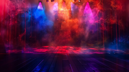 Fototapeta premium Concert Stage Backgrounds: Dynamic and energetic backgrounds featuring elements of live music performances, such as stage lights, crowds, and musical equipment.
