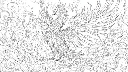 Obraz premium majestic phoenix coloring book Majestic Phoenix Rising Through Swirling Flames