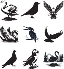birds silhouette vector set