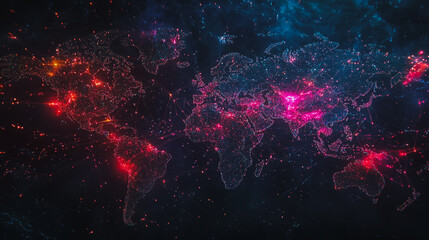 abstract business connection of line from nail node to node on world map background Innovation network points Earth's surface