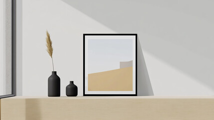 Elegant frame mockup displayed in contemporary living room setting