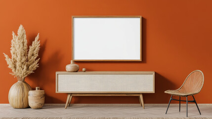Modern living room with bold accent wall and stylish decor