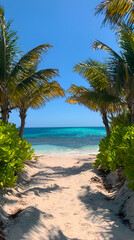 Tropical Beach Paradise with Turquoise Water and Palm Trees on a Sunny Day
