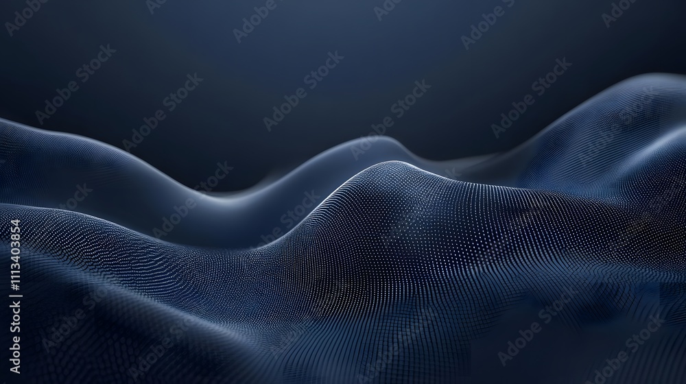 Poster abstract representation of flowing waves in deep blue tones.