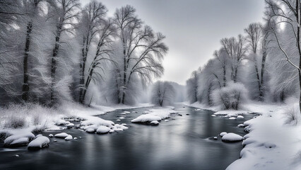 Naklejka premium river in winter