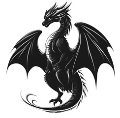 Fototapeta premium Silhouette of a dragon with wings, vector graphic on a white background
