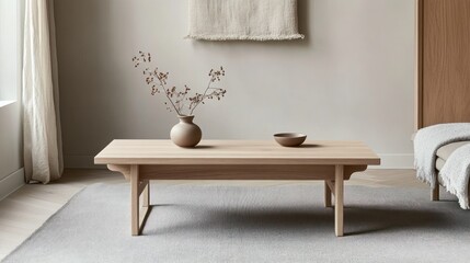 Minimalist Living Room Coffee Table Setting With Dried Flowers