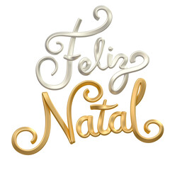 Merry Christmas name in Brazilian Portuguese in gold in 3d render with transparent background