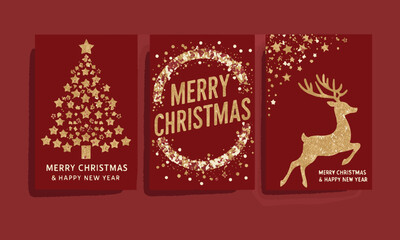 Christmas and New Year greeting cards on a red background vector art, easily editable.